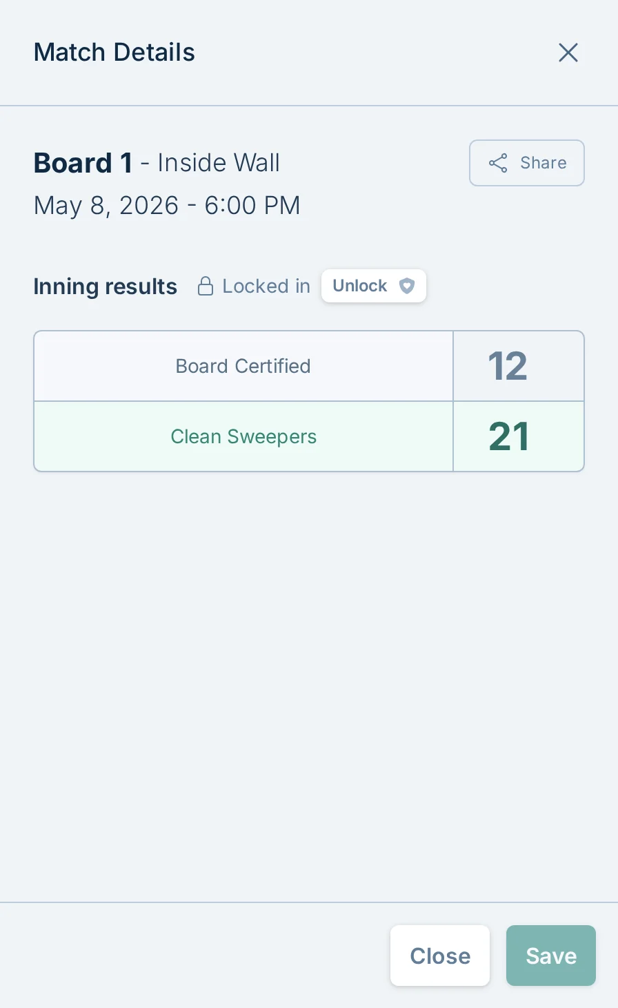 Report match scores form in bagtoss.love, a cornhole score reporting tool